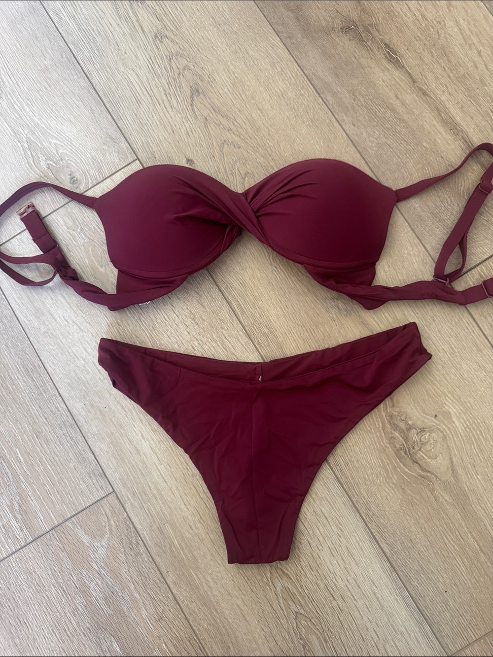 Twist Front Burgundy Bikini Set - Women's Swim